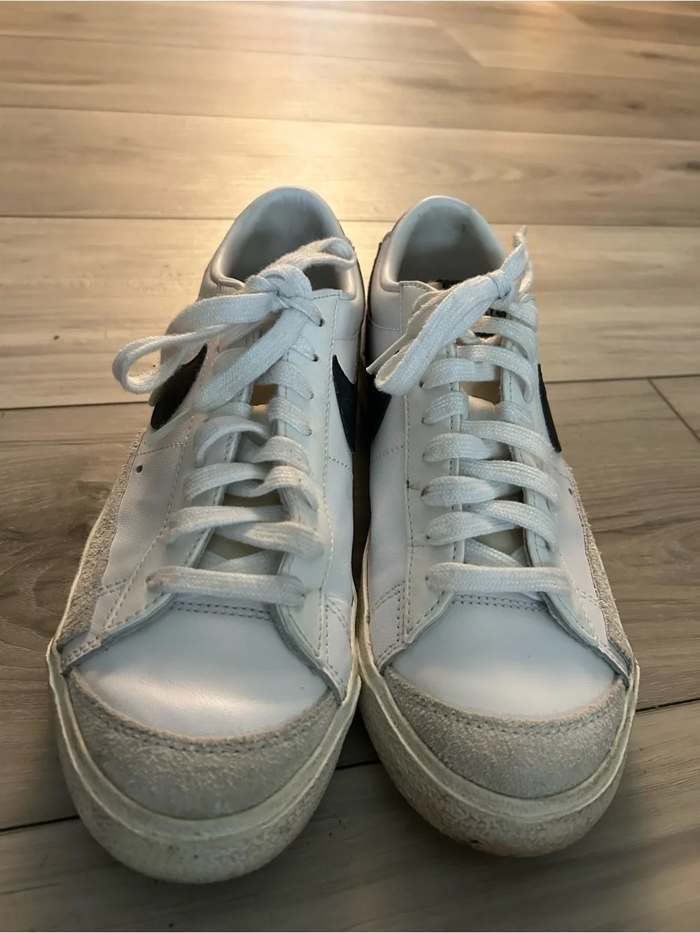 Nike White and Black Low-Top Sneakers with Yellow Tongue Accent